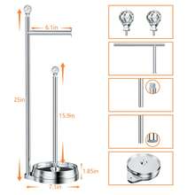 Giá đựng giấy vệ sinh nhà tắm bằng kim loại chắc chắn, kiểu dáng đứng độc lập, có quả cầu pha lê, phụ kiện nhà tắm. - Bạc sáng - Xem 2