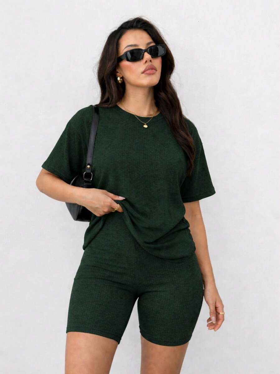 Set playera larga shorts biker dama juvenil fresco cómoda casual informal casa loungewear conjunto básico México