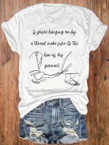 Letter Print Round Neck T-Shirt, Casual Vacation Women'S Short Sleeve Top, Women'S Clothing,1pc(T-Shirt) - 1件(T卹) - 查看 5