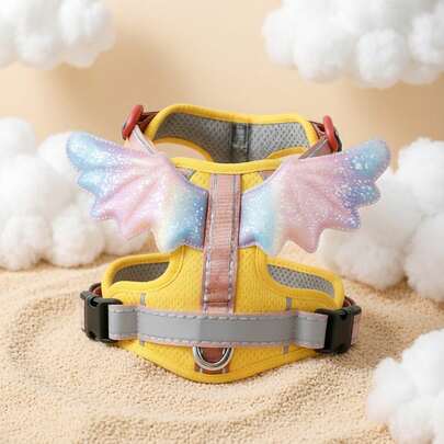 1 chiếc áo vest đeo ngực có cánh thiên thần cầu vồng điều chỉnh được cho chó nhỏ/vừa, phụ kiện dắt thú cưng đi dạo thoải mái.