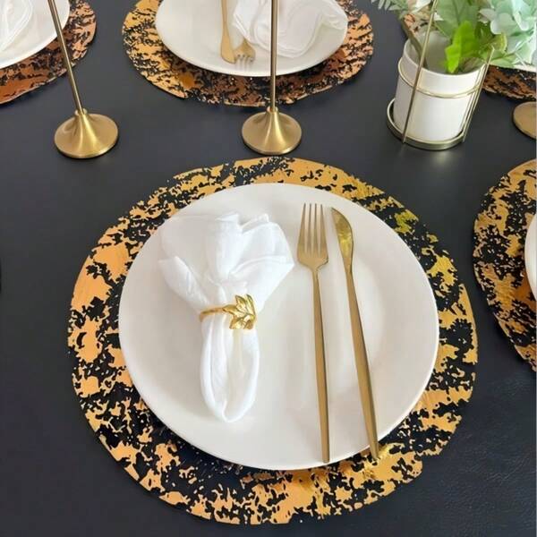 12/40/50/100/200 piezas/Set Manteles individuales desechables de color dorado, Manteles individuales redondos de malla metálica dorada brillante, Mantel de malla de lámina dorada, Mantel de color dorado para mesa de comedor, boda, decoración de fiesta de cumpleaños