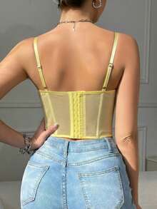RAHQ 1件装女士时尚蕾丝边紧身胸衣露脐上衣，性感包臀吊带内衣束身衣，适合派对、旅行、聚会、圣诞节、情人节、万圣节等休闲场合。 - 黃色 - 查看 6