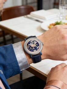 Fossil Boyfriend ME3136 休闲时尚自动男士手表玫瑰金和蓝色圆形表盘和蓝色皮革表带休闲手表适合日常佩戴男士理想生日礼物 - 藍色 - 查看 4