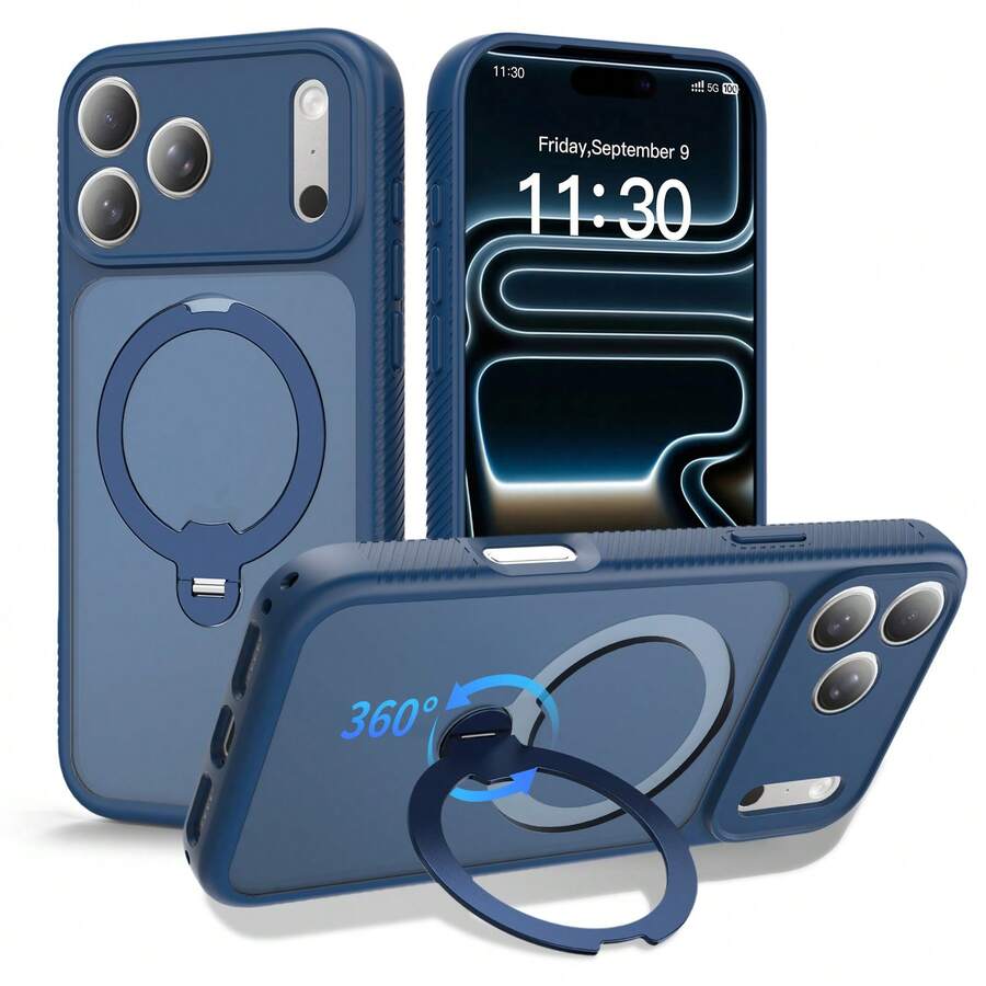 360 Spin Magnetic Stand For IPhone 17 ProMax/17Pro/17AIR/17 Case, [Anti-Slip Bumper] Fit For MagSafe, 4X Military-Grade Protection, Full Camera Protection, Slim Phone Case For IPhone - Màu xanh lam - Xem 1