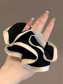 1pc French Style Black & White Scrunchie, Suitable For Daily Wear - Black and White - View 7