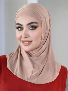 1pc Hijab Cap, Women's Middle Eastern Arabic Dubai Turkish Muslim Solid Color Classic Minimalist Casual Elegant Humble Modal Silk Soft Breathable Comfortable Long Brim 2-In-1 Scarf Turban Hijab Cap, Suitable For Daily Life, Festivals, Gatherings, Worship - Multicolor - View 2