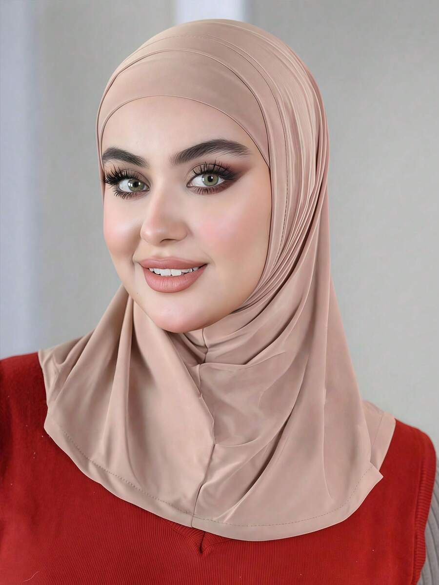 1pc Hijab Cap, Women's Middle Eastern Arabic Dubai Turkish Muslim Solid Color Classic Minimalist Casual Elegant Humble Modal Silk Soft Breathable Comfortable Long Brim 2-In-1 Scarf Turban Hijab Cap, Suitable For Daily Life, Festivals, Gatherings, Worship
