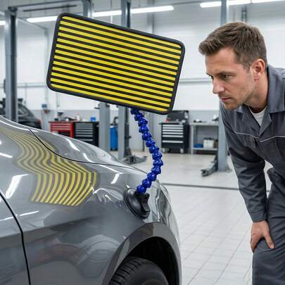 Car Dent Detector Board, High Contrast Reflective Striped Plate, Omnidirectional Snake-Shaped Suction Cup Base, Car Body Dent Repair Tool