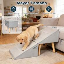 Escalera Perro Cama 2 en 1 Convertible a Rampa para Perros Subir Cama. Protege Articulaciones de Perros Mayores o Lesionados Antideslizante + Guantes - Gris - Ver 2