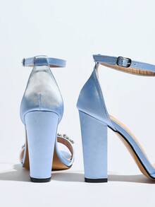 Women's Thick Heel Strap Rhinestone Metal Buckle Orange High Heel Sandals - Baby Blue - View 8