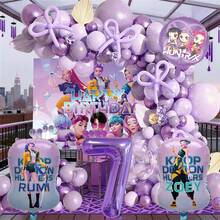 1 Conjunto Decoração de Festa de Aniversário Infantil Garota Cartoon Legal, Conjunto de Arco de Balões e Guirlanda, Conjunto de Balões com Tema de Bruxa Roxa, Adequado para Festa de Aniversário de Festival de Música K-Pop, Decoração de Parede com Balões, Presentes de Mesa de Bolo de Batizado, Balões Decorativos - TZQQ - Visão 20