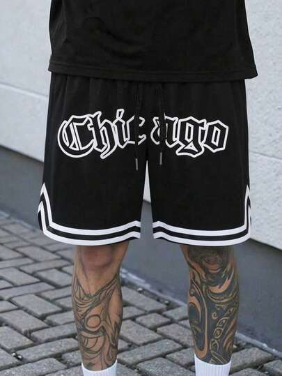 夏季新款男士运动短裤，休闲健身短裤，运动短裤，男友风印花，男士健身服，抽绳腰带，篮球短裤，弹力轻便运动裤，适合篮球、棒球、健身、跑步、训练、运动、户外活动，黑色