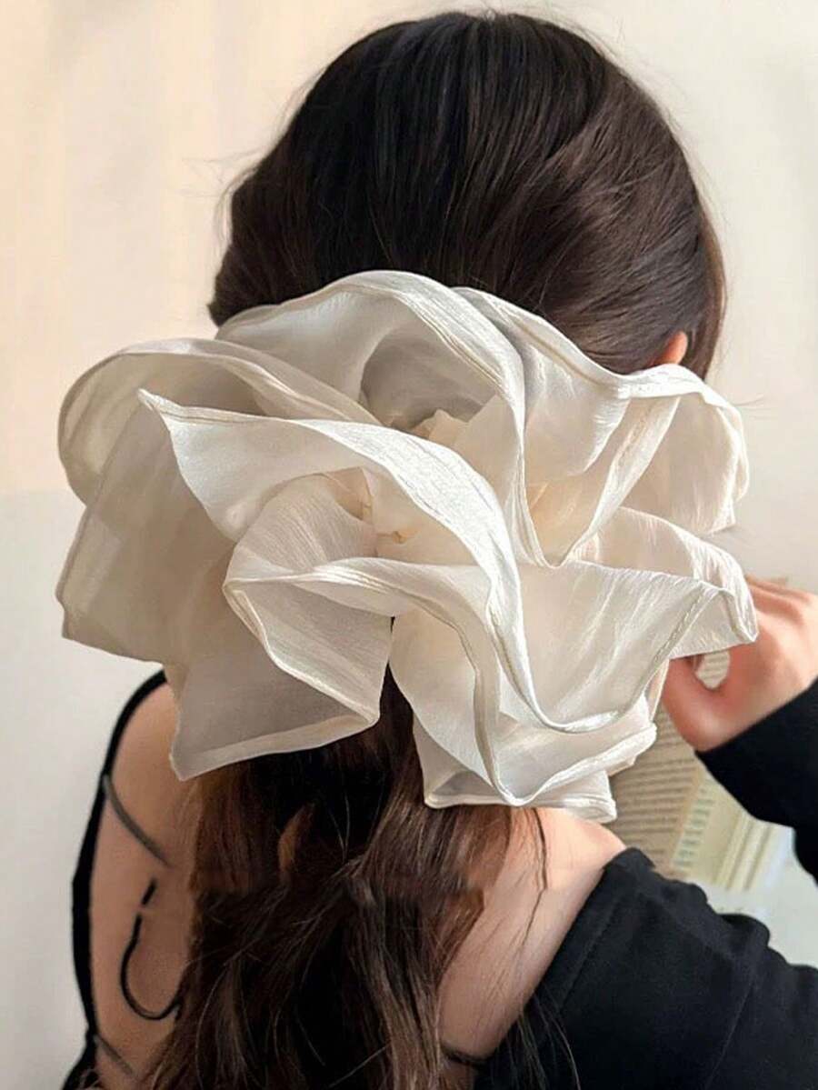 1pc Extra Large Lace Hair Scrunchie, New Elegant Hair Tie Flower For Women High-End Ponytail Holiday Accessories - Multicolor - View 1