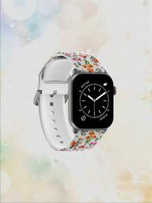 1条柔软弹力透气橙粉色花卉图案替换腕带，兼容 38mm 40mm 41mm 45mm 44mm 42mm 49mm，时尚休闲多色硅胶表带，适用于 Ultra SE/9/8/7/6/5/4/3/2/1 - 彩色 - 查看 3