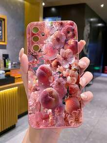 Flower 1pc Peach Flower Shockproof Phone Case Compatible With Apple, /Galaxy, - Pink - View 5