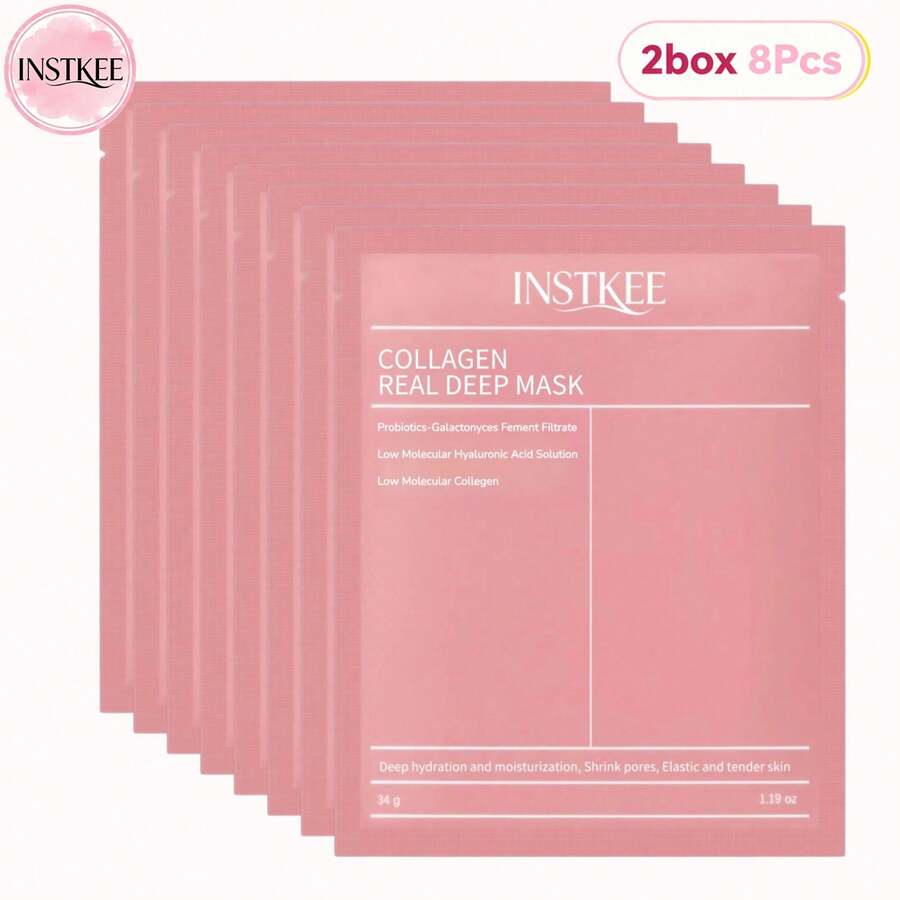 8Pcs Collagen Real Deep Mask, Hydrating Overnight Hydrogel Mask, Pore Minimizing, Elasticity, Plumping Improvement, Korean Skin Care, Ideal Daily Skincare & Perfect Gift For Women - Collagen - 查看 1