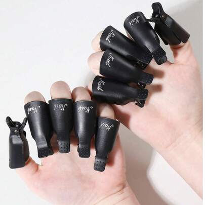 10 chiếc kẹp tháo sơn móng tay màu đen có thể tái sử dụng, nắp nhựa tháo móng tay dùng cho móng gel UV và móng acrylic, dụng cụ làm móng chuyên nghiệp để loại bỏ gel, đồ dùng làm móng nghệ thuật cho salon và tự làm móng tại nhà.