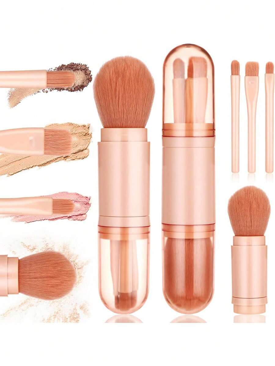 Bộ cọ trang điểm du lịch 4 trong 1, cọ nền có thể thu gọn, cọ má hồng, cọ phấn phủ, cọ phấn mắt, cọ che khuyết điểm, bộ cọ trang điểm - Nhiều màu - Xem 1