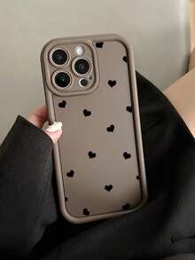 1pc Cute Black Heart Fashion Minimalist Anti-Slip Anti-Fall Shockproof Durable Lightweight Phone Case Black And Brown Heart Phone Case Cute. Compatible With IPhone17/17Pro/17ProMax/16/16Pro/16ProMax/15/14/13/12/11 Models Spring Gift Birthday Party - Brown - View 5