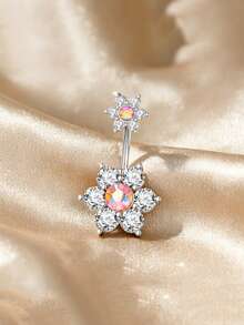 1 chiếc khuyên rốn hình hoa đính đá Zirconia thanh lịch, làm bằng thép không gỉ, thích hợp để đeo hàng ngày. - những bông hoa - Xem 2