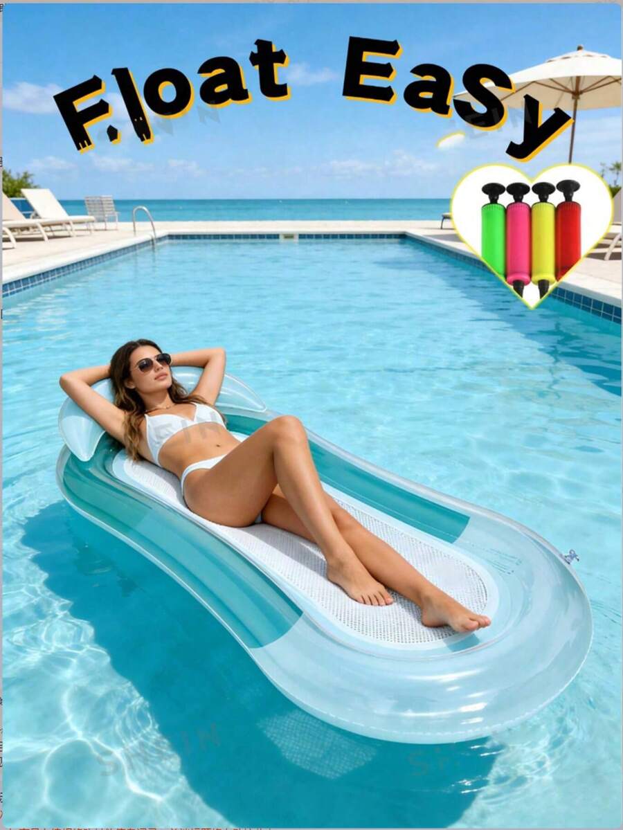 1pc Adult Inflatable Swimming Recliner, Large Thick Inflatable Floating Bed With Soft Mesh Center, Durable PVC Quick Fold Design, Suitable For Swimming Pool, Outdoor Beach, Pool Party, Summer Sunbathing, Adult Swimming Float, Water Hammock - Pool Raft - View 1