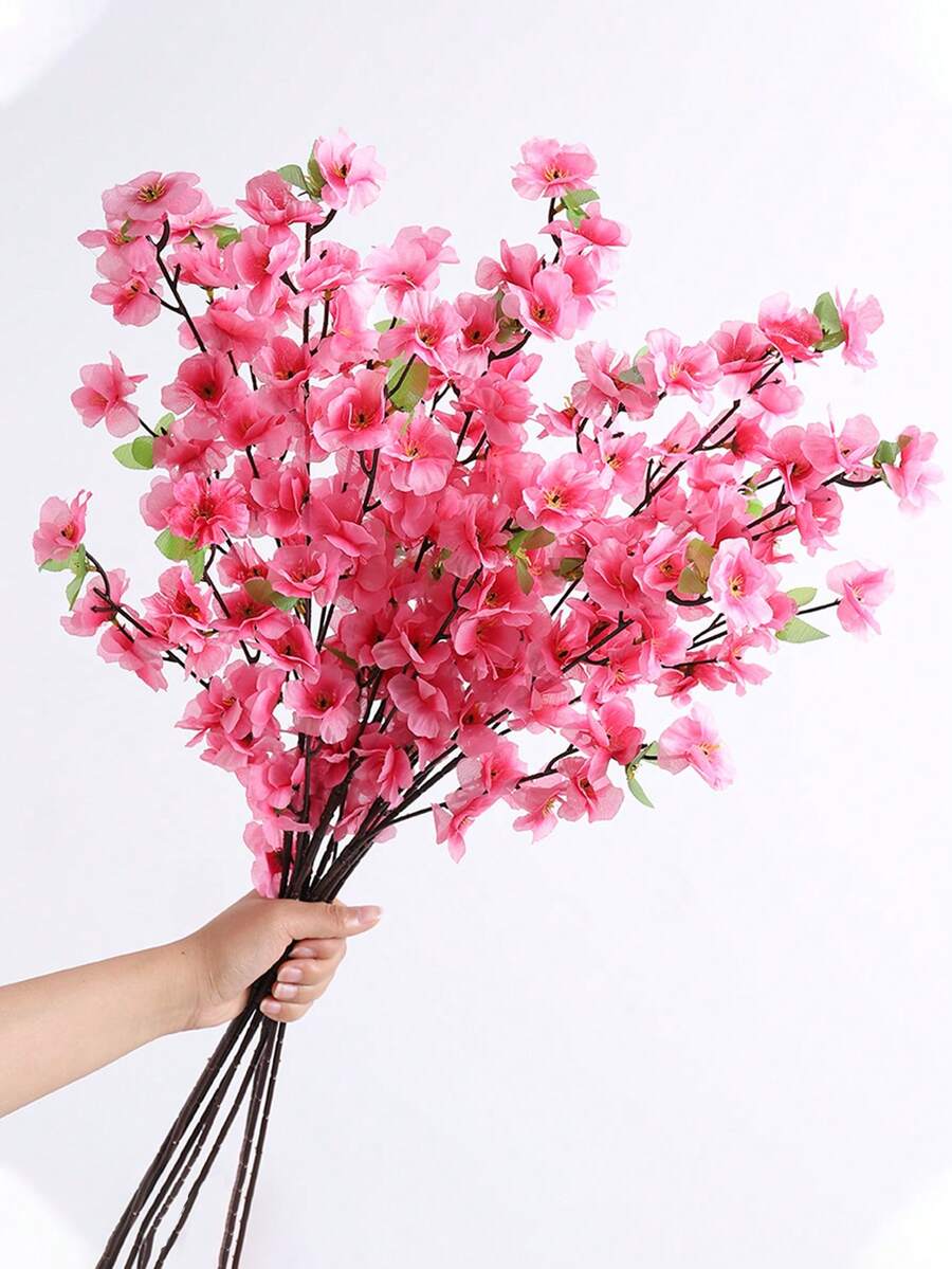 1pc/10pcs Artificial Peach Blossom Branch, Fake Wax Plum Blossom Branch, Plastic Cherry Blossom, Fake Flowers, Ground Floral Arrangement, Landscape Decor, Tree Trunk Decoration, Wedding Flowers, Dried Flower Decor, Artificial Plants, Fake Flowers, Bathroom Soft Furnishing Floral Decor