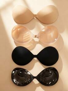 1对女士掌形聚拢隐形胸贴，无背无肩带，前扣式设计，可重复使用，完美搭配婚纱、露背装和派对服饰 - 黑色 - 查看 5