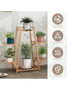 NINOTO Estante para Plantas de Madera de Múltiples Niveles, Soporte para Macetas, Organizador Decorativo para Interior y Exterior, Diseño Estable y Ahorro de Espacio - A - Ver 2