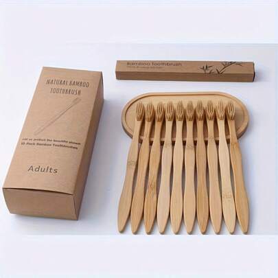 10pcs Bamboo Charcoal Toothbrush Set, Deep Cleans Teeth, Suitable For Daily Oral Care, Portable For Travel, -Friendly Bamboo Bristles, A Popular Personal Care Product In The US, Essential For The Home, A Healthy Lifestyle Choice
