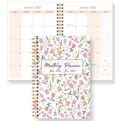 1PC Monthly Planner 2026 A5, Aesthetic Monthly Daily Notebook With To Do List, Appointment Reminder & Notes, Spiral Bound Calendar Planner For School Home Office Supplies Women Gifts
