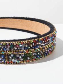 1 pezzo Fascia per capelli in velluto stile barocco retrò di colore unito, con decorazione elegante di catena e cristalli, cerchietto per capelli, adatto per festival e feste - FG315 - Colore - Visualizzare 3