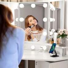 Vanity Set With Mirror And LED Lights, 5 Drawer Dressing Table For - White - View 6
