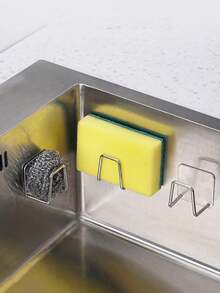 Stainless Steel Sink Sponge Holder - Self-Adhesive Kitchen Drain Rack With Drainage Grate, Interchangeable Cleaning Sponge Holder - Multicolor - View 4