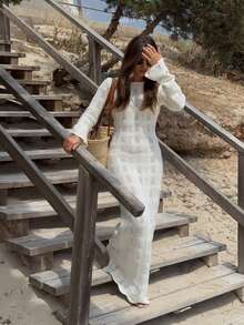 Đầm dệt kim tối giản, thanh lịch, gợi cảm phong cách Mori Girl dành cho nữ, mẫu mới Xuân/Hè. - trắng - Xem 5