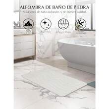 Tapete de Diatomita 60x39cm - Alfombrilla Estampada Ultra Absorbente Secado Rápido y Antideslizante Incluye Kit de Limpieza para Ducha y Bañera Diseño Geométrico Gris y Blanco - Blanquecino - Ver 3