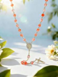 1 pieza Collar de rosario con forma de Y de estilo bohemio único con cruz de la Virgen María, perfecto para todas las estaciones, oración, playa y verano, con estuche de regalo - Rosario - Ver 1