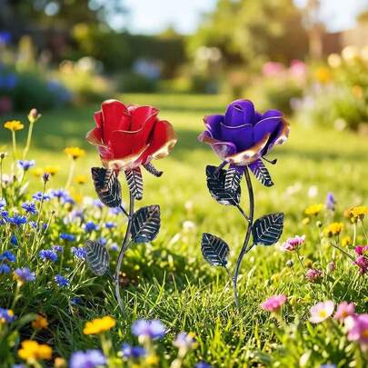 Tấm trang trí hoa hồng bằng sắt 3D, thiết kế lá sần cổ điển, trang trí sân vườn ngoài trời, quà tặng tưởng niệm ngày lễ.