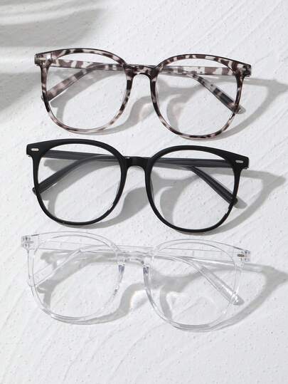 1-3pcs Women Plastic Geometric Full Frame Black Classic Clear Glasses For Daily Life Holiday Gift Office Bachelorette Party Office Outfit Appointment Outfits Suitable For All Face Shapes