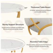 32" Round 2-Tier Coffee Table With Open Storage, Industrial Circle Accent Center Table For Living Room, Tea Table White & Gold With Metal Legs, Wood Top– Easy Assembly - Trắng và Vàng - Xem 7