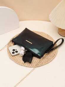 Mini PU Leather Minimalist Crystal Pearlescent Changeable Color Shoulder Handbag Crossbody Chain Bag - Teal Blue - View 7