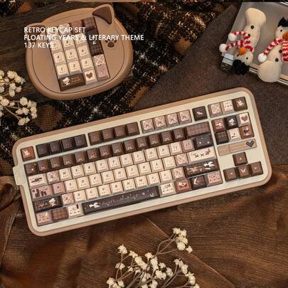 复古风格文学主题键帽，高品质PBT材质，五面热升华印花，兼容机械键盘
