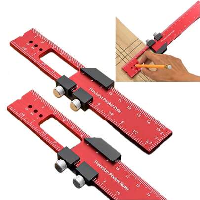 Aluminum Alloy T-Shaped Marking Ruler, Precision Woodworking Pocket Ruler, Square Layout Tool With Sliding Stopper, Imperial And Metric T-Shaped Marking Ruler, Durable Aluminum Alloy And Construction Ruler, Suitable For DIY Projects