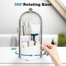 Toothbrush Holders With Sliding Lid, Rotating 3 Slots Bathroom Organizer Countertop, Tooth Brush Toothpaste Holder Bathroom Counter Stand Caddy For Vanity Makeup Brushes Holder - 白色 - 查看 3