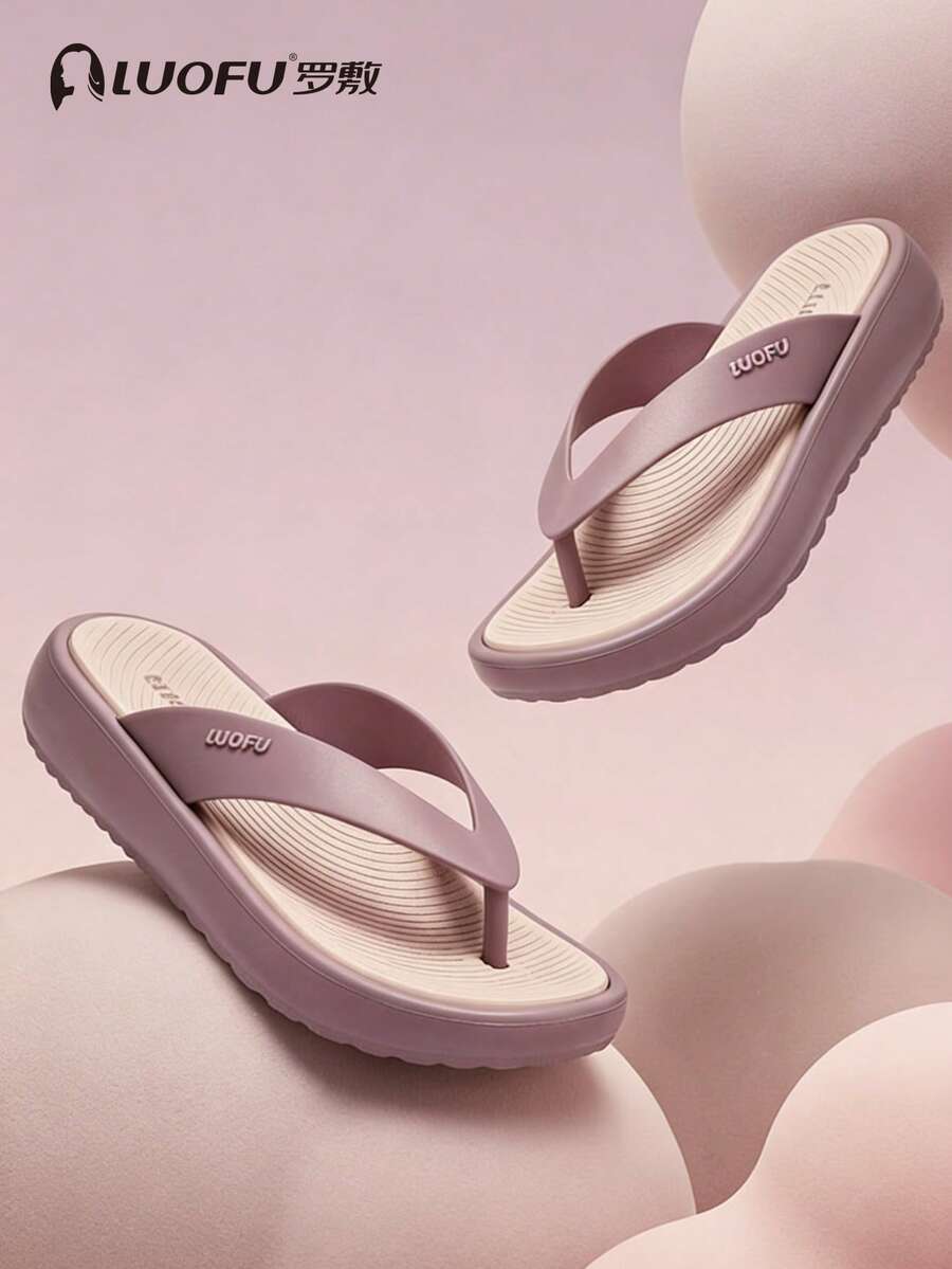 luofu Dép xỏ ngón nữ, dép lê ngoài trời chống trơn trượt, dép sandal mùa hè thời trang, đế dày, dép đế bằng đi biển, dép đi nghỉ mát. - Màu tím - Xem 1