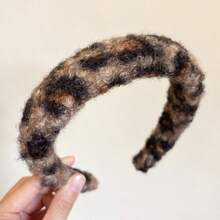 1件新款时尚豹纹仿毛皮发箍，女士简约百搭高冠发箍，防滑化妆洗发发饰 - 彩色 - 查看 6