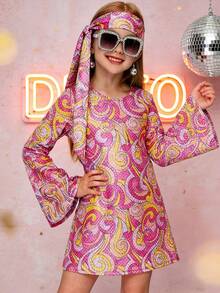 少女70年代迪斯科派对礼服，适合舞会、生日派对、复活节、儿童节等场合 - 粉色 - 查看 4