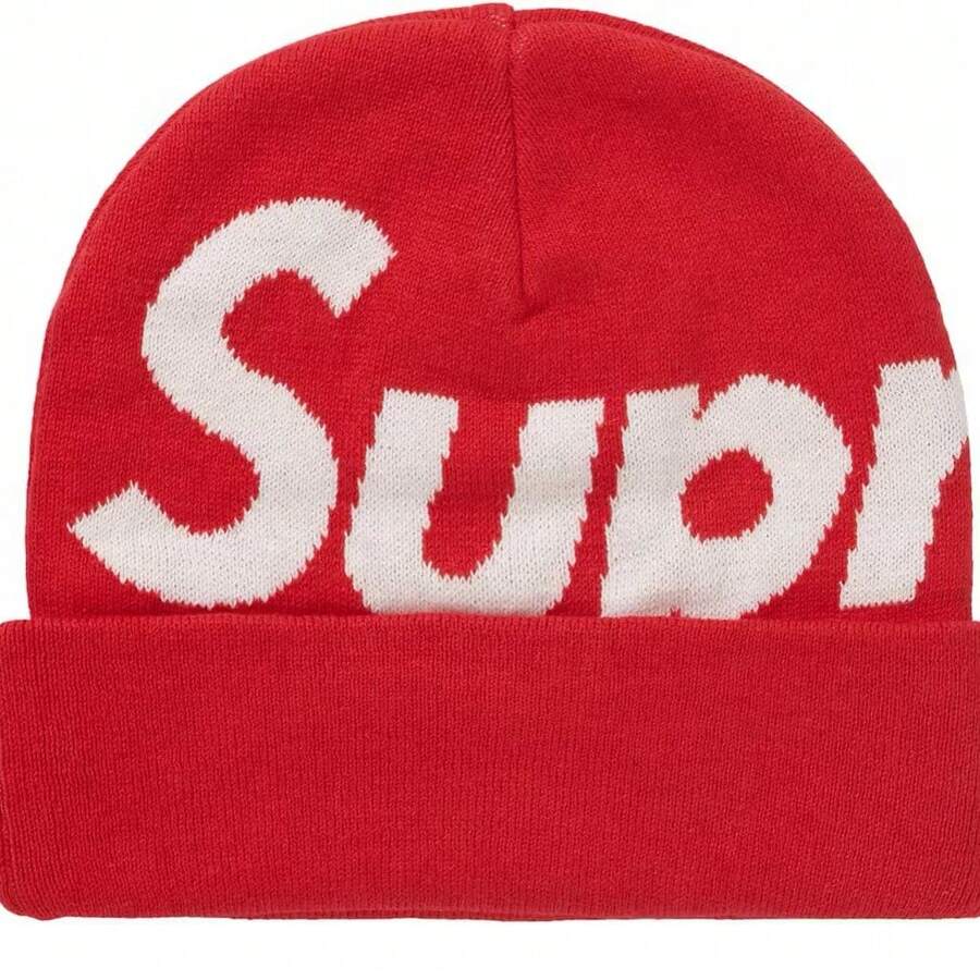 Supreme Intarsia Logo Beanie Hat - Authentic Designer Knitwear | Viral 2026 Unisex Streetwear Winter Accessory | Premium Jacquard Knit Smooth Logo Cap | Iconic Cuffed Beanie Hypebeast Essentials | Luxury Minimalist Knitted Headwear - Đỏ - Xem 1