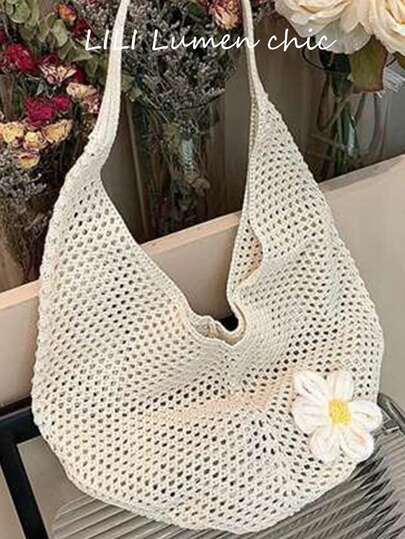 Hollow Woven Straw Bag, Bohemian Style Beach Tote Bag, Hollow Tote Bag, Large Capacity Shopping Beach Bag, Fashionable Hollow Woven Straw Bag, Beach Tote Bag, Bohemian Style Beach Bag, Slouchy Large Hollow Tote Bag, Essential For Vacation, Perfect Match With Beach Accessories, Women, Most Popular Women's Beach Bag, Beach Essentials, Beach Must-Haves, Beach Supplies And Summer Necessities, Suitable For Summer, Vacation And Beach, Women's Bohemian Style Outfit, Boho, Woven Bag