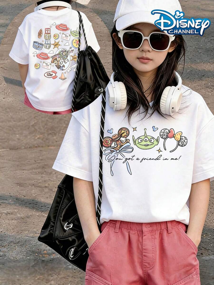 Disney Toy Story T-Shirt, Fresh Lines Paired With Three Eyed Boy And Classic Line 'You Got A Friend In Me!' Print Pattern Summer Tops,Short-Sleeved Casual And Cute Style Children's Clothing Design, Boy Clothes For Kids ,Ropa Para Niños,Boy Clothes For Kids,Graphic Tee, Summer Clothes,Perfect For Cool Boy. Comfortable And Breathable Children's Short-Sleeved T-Shirt. Comfortable And Casual Wear All Year Round 180g Pure Cotton Children's Clothes,Comfortable & Lightweight, Iconic Print For Mix-And-Match Outfits,Suitable For Both Boys And Girls. - White - View 1