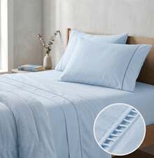 400 Thread Count 3-Piece Bedding Set With Fitted Sheet And Pillowcases, Soft Touch, Everyday Comfort, Single, Full, Queen, King - 淺藍色 - 查看 1